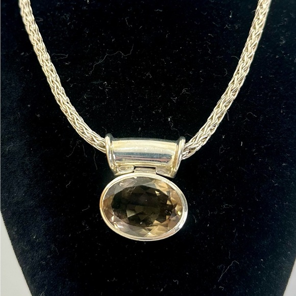 LORI BONN Vintage Smoky Quartz Sterling Silver Byzantine Chain Pendant Necklace - Picture 3 of 11